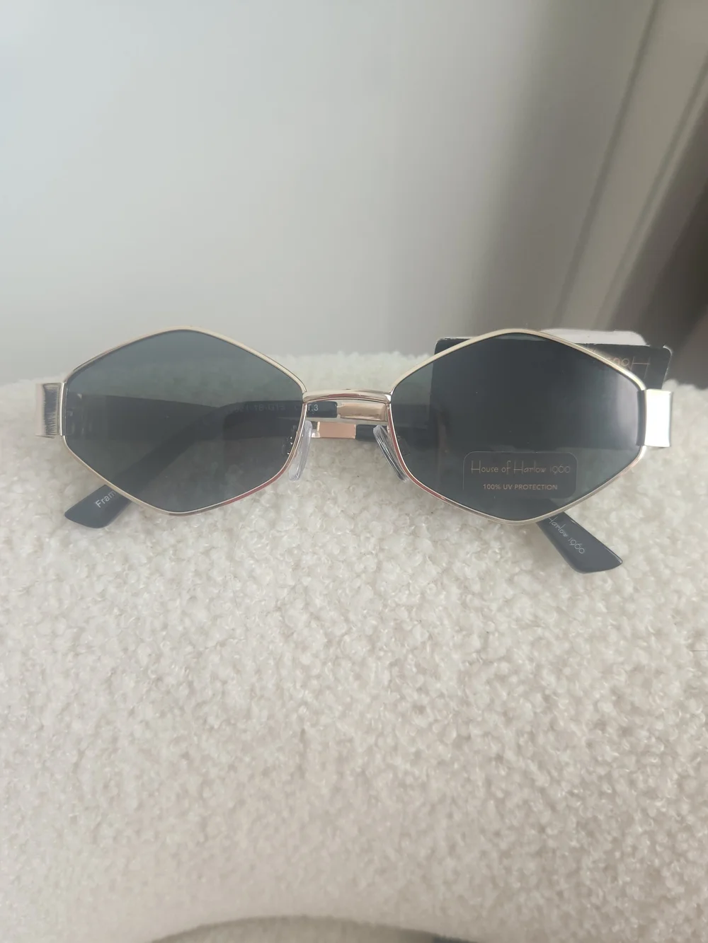 House Of Harlow 1960 Rose Gold Metal Geometric Sunglasses Green Lenses Y2K